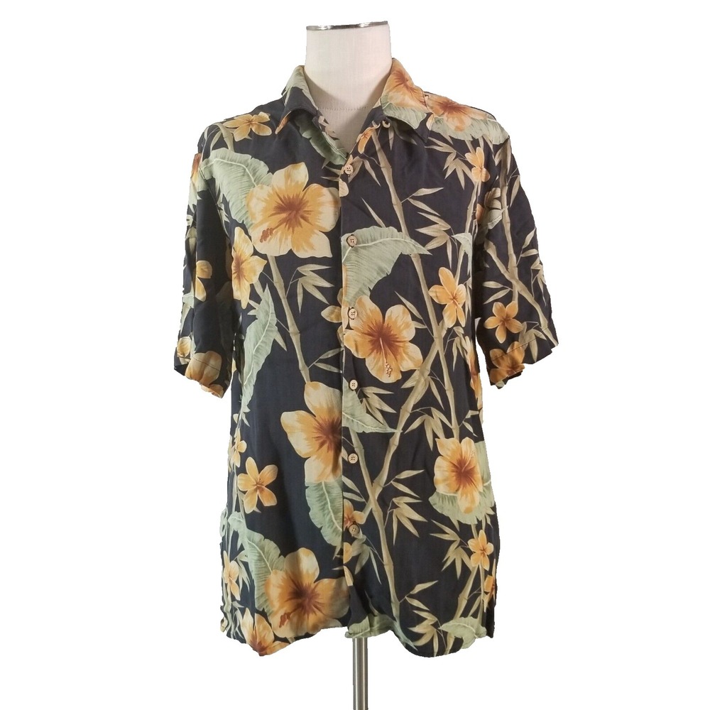 Saks Fifth Avenue Hawaiian shirt men's XL extra large blue floral silk